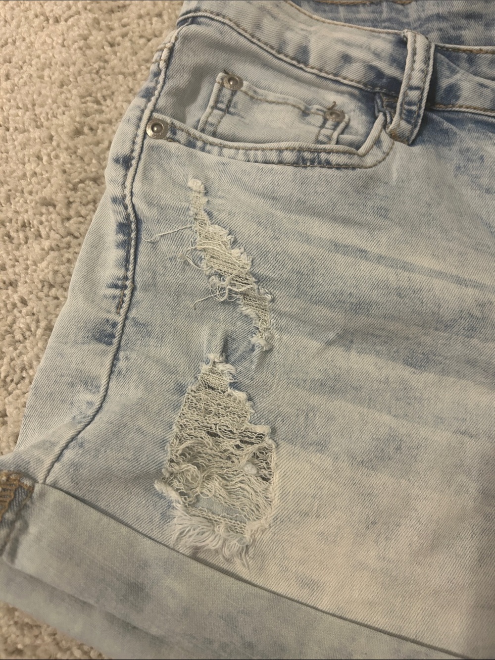 Dollhouse Light Blue Distressed High-Rise Denim Shorts - Picture 4 of 6
